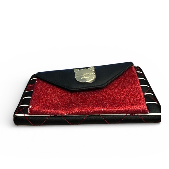 Betsey Johnson Glitter Striped/Lips Wallet with Cat Emblem - Picture 2 of 8